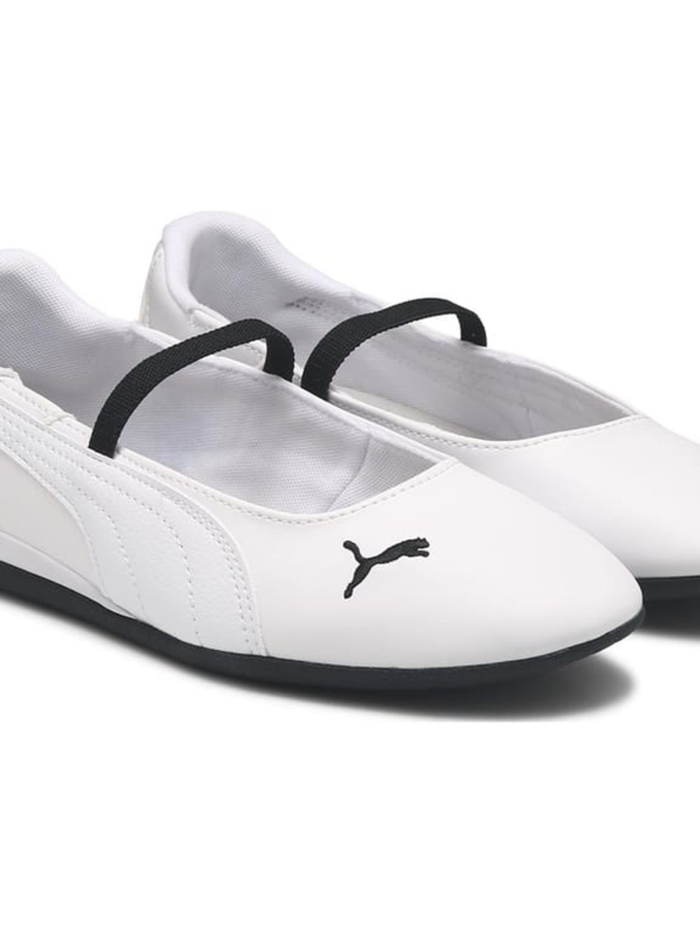 Puma White Ballet Flats with Black Elastic Strap